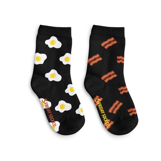 Kid's Bacon & Eggs Black Socks